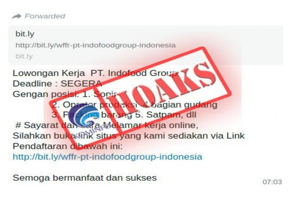 [HOAKS] Informasi Lowongan Kerja PT Indofood Group