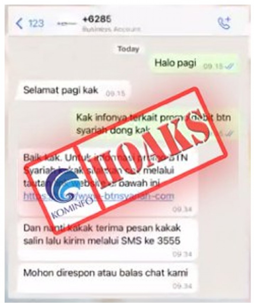 [HOAKS] Informasi Promo Mengatasnamakan Bank BTN Syariah