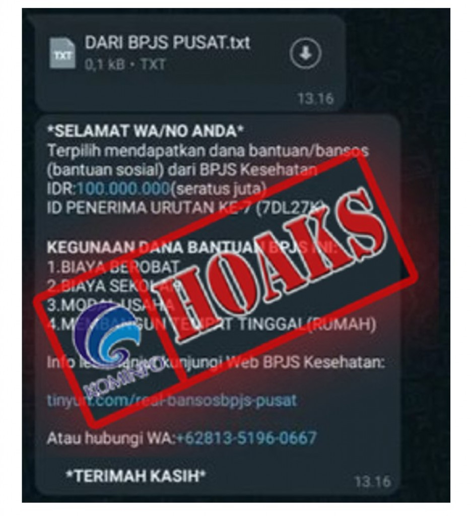 [HOAKS] Pembagian Dana Bansos Rp100 Juta dari BPJS Kesehatan