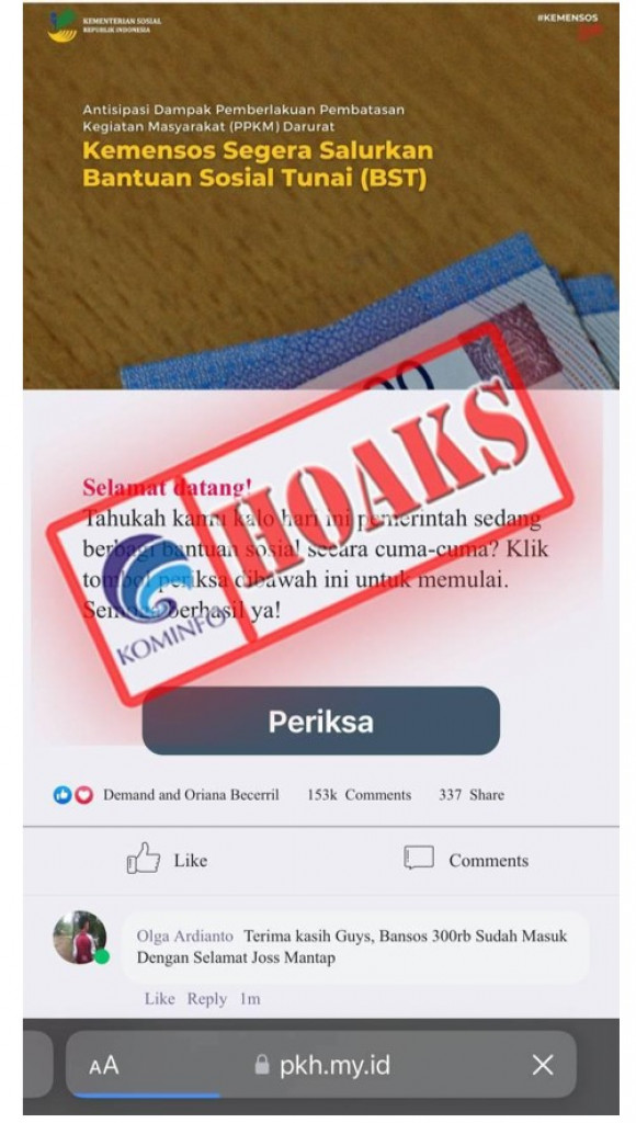 [HOAKS] Tautan Bantuan Sosial PKH Tahap I Tahun 2023