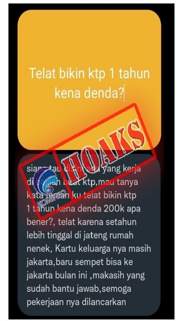 [HOAKS] Terlambat Membuat KTP 1 Tahun Dikenakan Denda