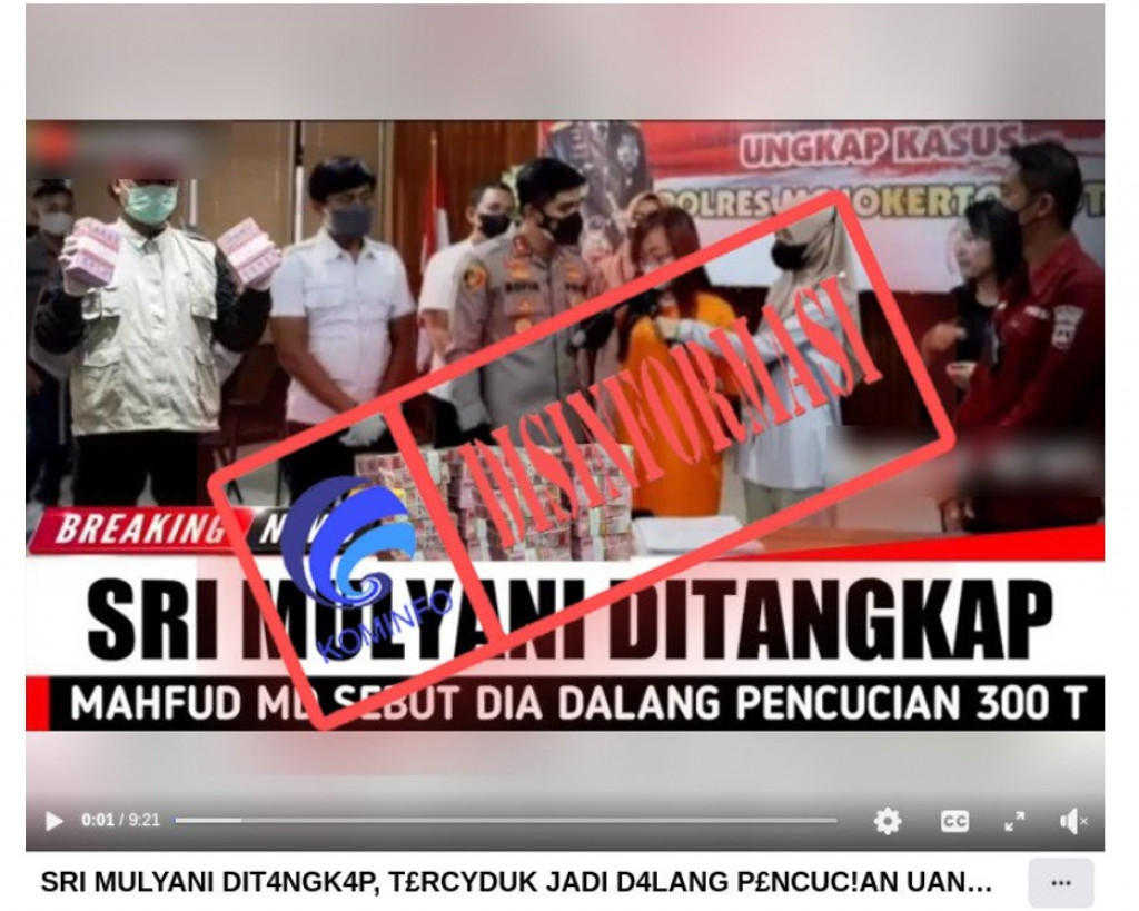 [DISINFORMASI] Sri Mulyani Ditangkap karena Pencucian Uang Rp300 Triliun