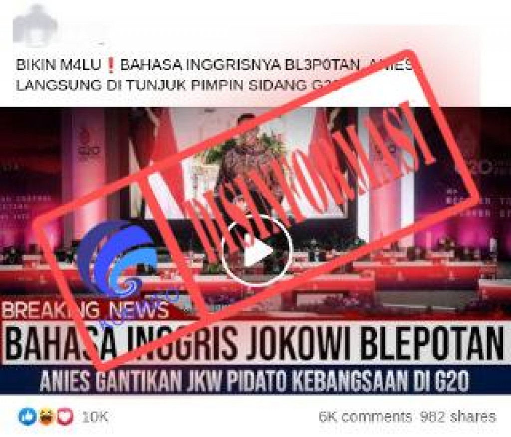 [DISINFORMASI] Anies Baswedan Gantikan Presiden Jokowi Berpidato di KTT G20