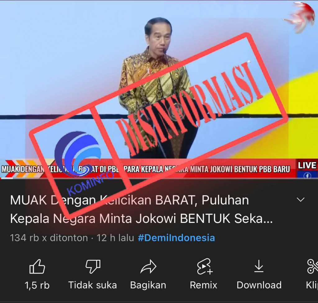 Hoaks [DISINFORMASI] Video “Muak Dengan Kelicikan Barat, Puluhan Kepala 12 11-2022  42 [DISINFORMASI] Video “Muak Dengan Kelicikan Barat, Puluhan Kepala Negara Minta Jokowi Bentuk Sekaligus Pimpin PBB Baru!!”