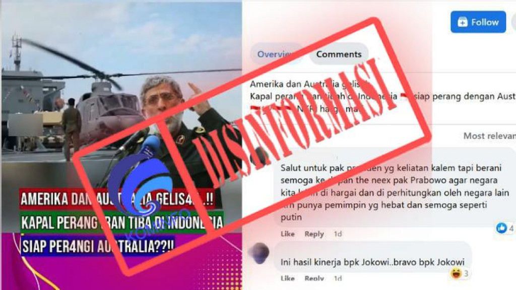 [DISINFORMASI] Kapal Perang Iran Tiba di Indonesia dan Siap Perang dengan Australia