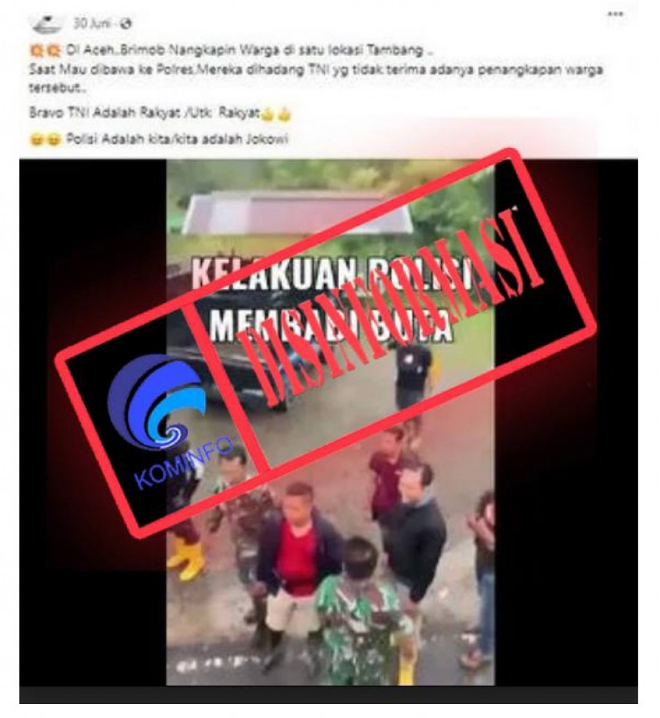 [DISINFORMASI] Anggota TNI Adang Brimob saat Tangkap Warga di Lokasi Tambang Aceh