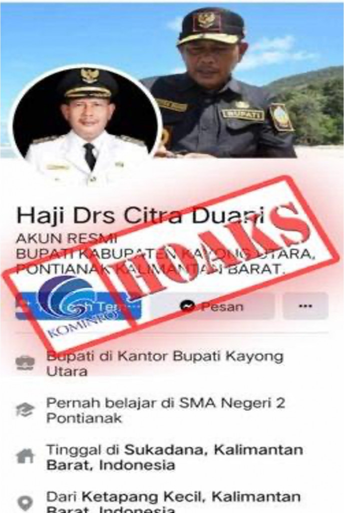 [HOAKS] Akun Facebook Mengatasnamakan Bupati Kayong Utara
