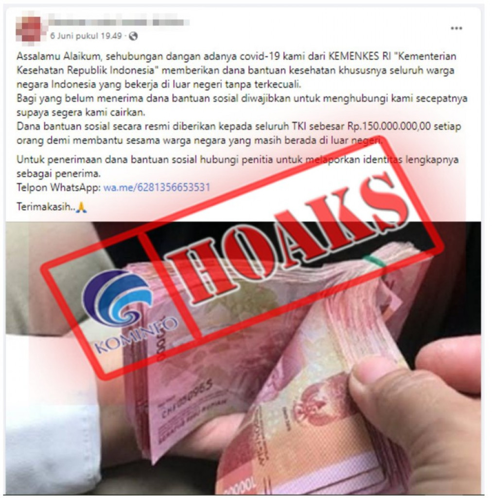 [HOAKS] Bantuan Kesehatan Rp150 Juta bagi TKI dan TKW