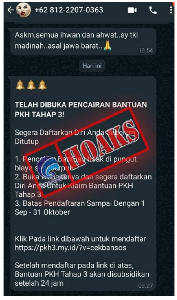 [HOAKS] Tautan Pendaftaran Penerima Bantuan Sosial PKH Tahap 3 Batas Pendaftaran 31 Oktober