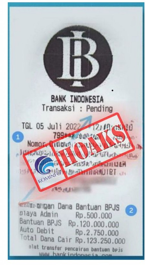 [HOAKS] Bukti Transaksi Tertunda Mengatasnamakan Bank Indonesia