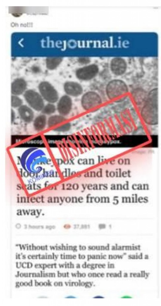[DISINFORMASI] Cacar Monyet Bisa Menginfeksi Orang dari Jarak 8 KM dan Dapat Hidup selama 120 Tahun