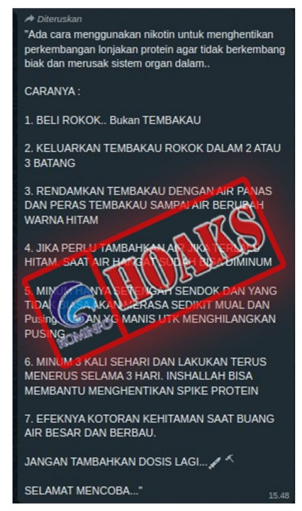 [HOAKS] Cara Hentikan Lonjakan Protein Spike Akibat Vaksin dengan Rokok