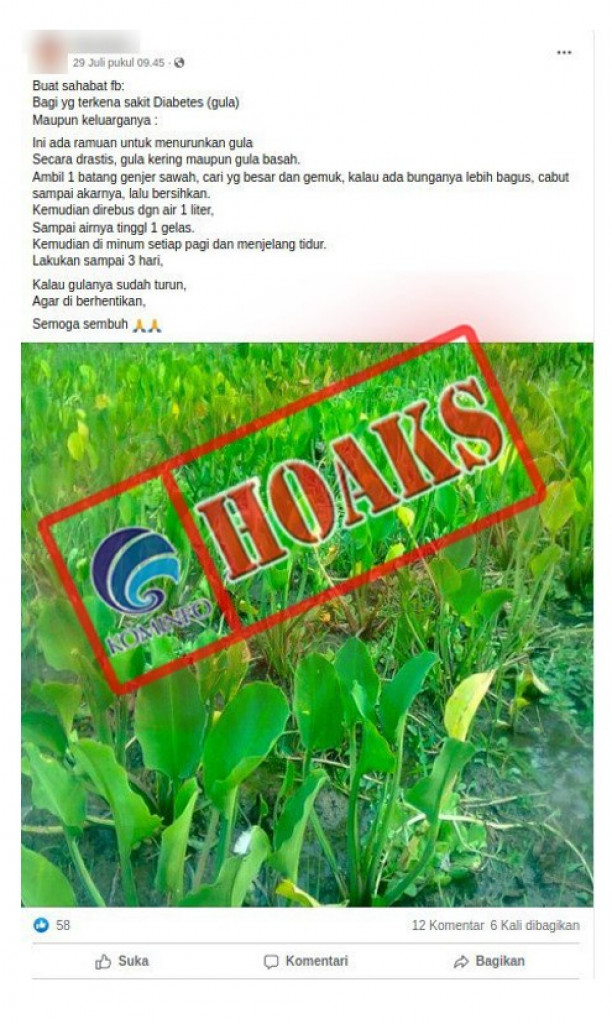 [HOAKS] Mengonsumsi Air Rebusan Genjer dapat Mengobati Diabetes