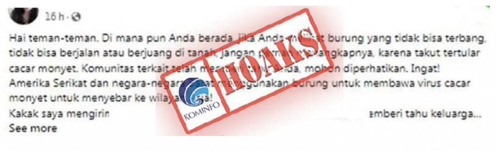 [HOAKS] Amerika Serikat Menggunakan Burung untuk Mengirim Virus Cacar Monyet ke Asia