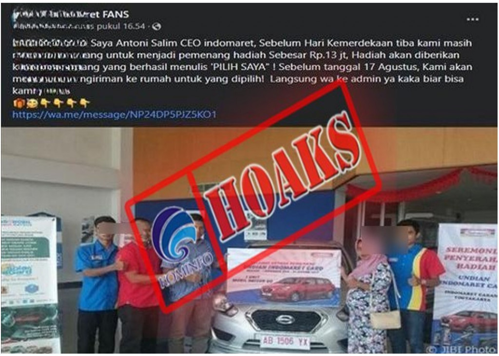 [HOAKS] Pembagian Sejumlah Hadiah dan Uang Rp13 Juta oleh Indomaret dalam Rangka HUT ke-77 RI