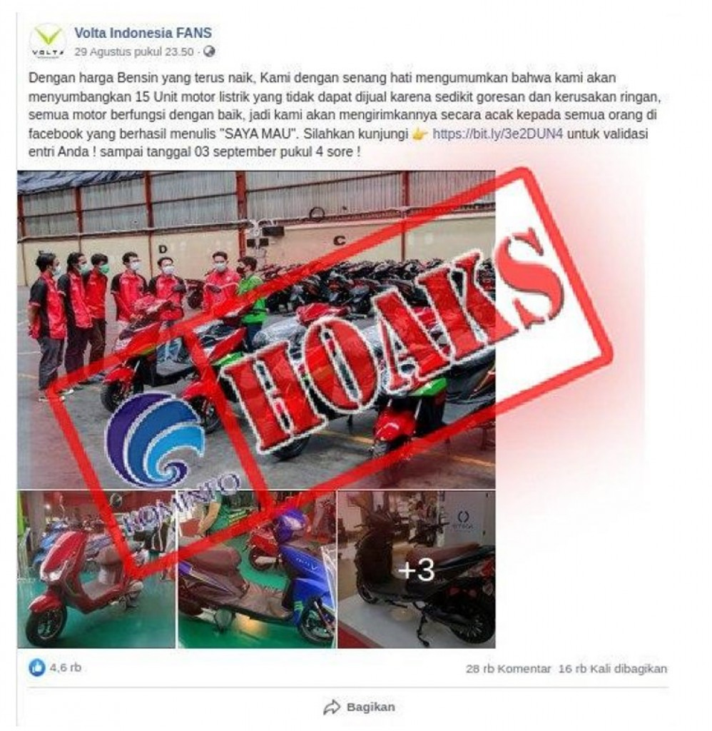 [HOAKS] Giveaway 15 Unit Sepeda Motor Listrik dari Volta Indonesia