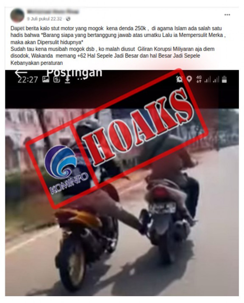 [HOAKS] Stut Motor Mogok Ditilang Rp250 Ribu