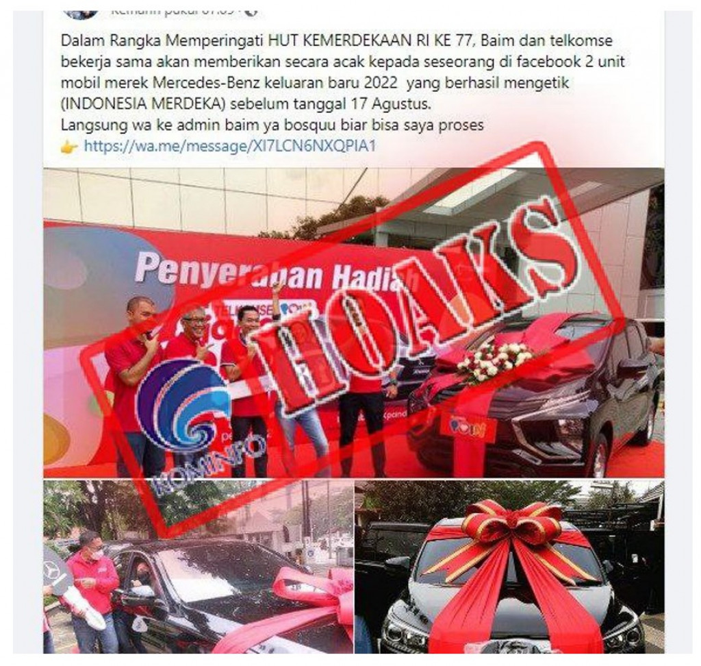 [HOAKS] Telkomsel dan Baim Wong Bagi-bagi Mercedes-Benz Rayakan HUT ke-77 Kemerdekaan RI