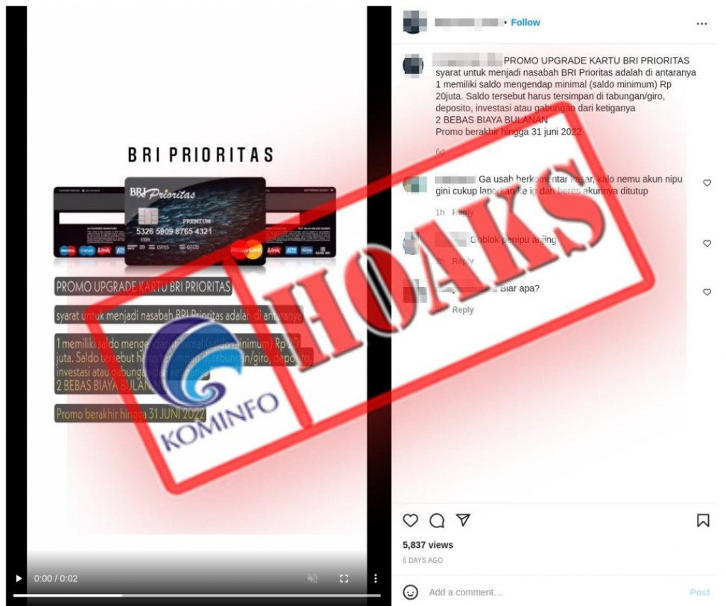 [HOAKS] Iklan Promo Upgrade Kartu BRI Prioritas