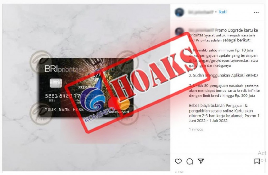 [HOAKS] Tawaran Jadi Nasabah Prioritas BRI dengan Saldo Minimum Rp10 Juta