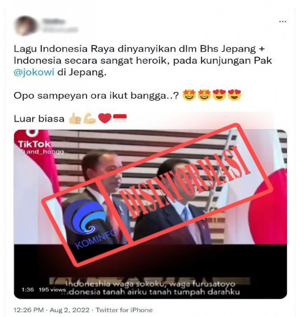 [DISINFORMASI] Lagu Indonesia Raya Dinyanyikan dalam Bahasa Jepang saat Kunjungan Presiden Jokowi ke Jepang