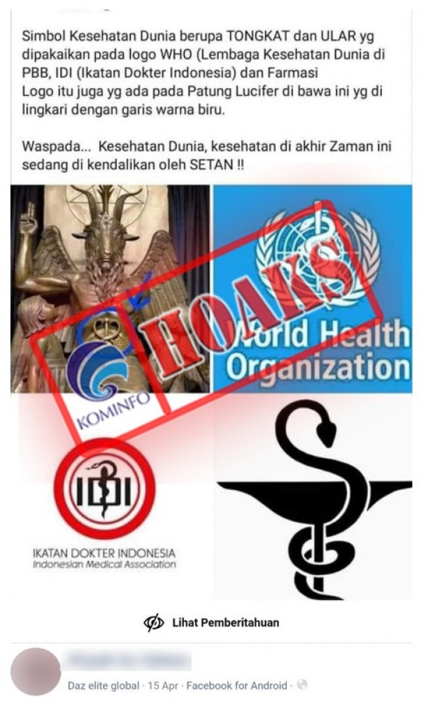 [HOAKS] Logo WHO dan IDI Dikaitkan dengan Lucifer