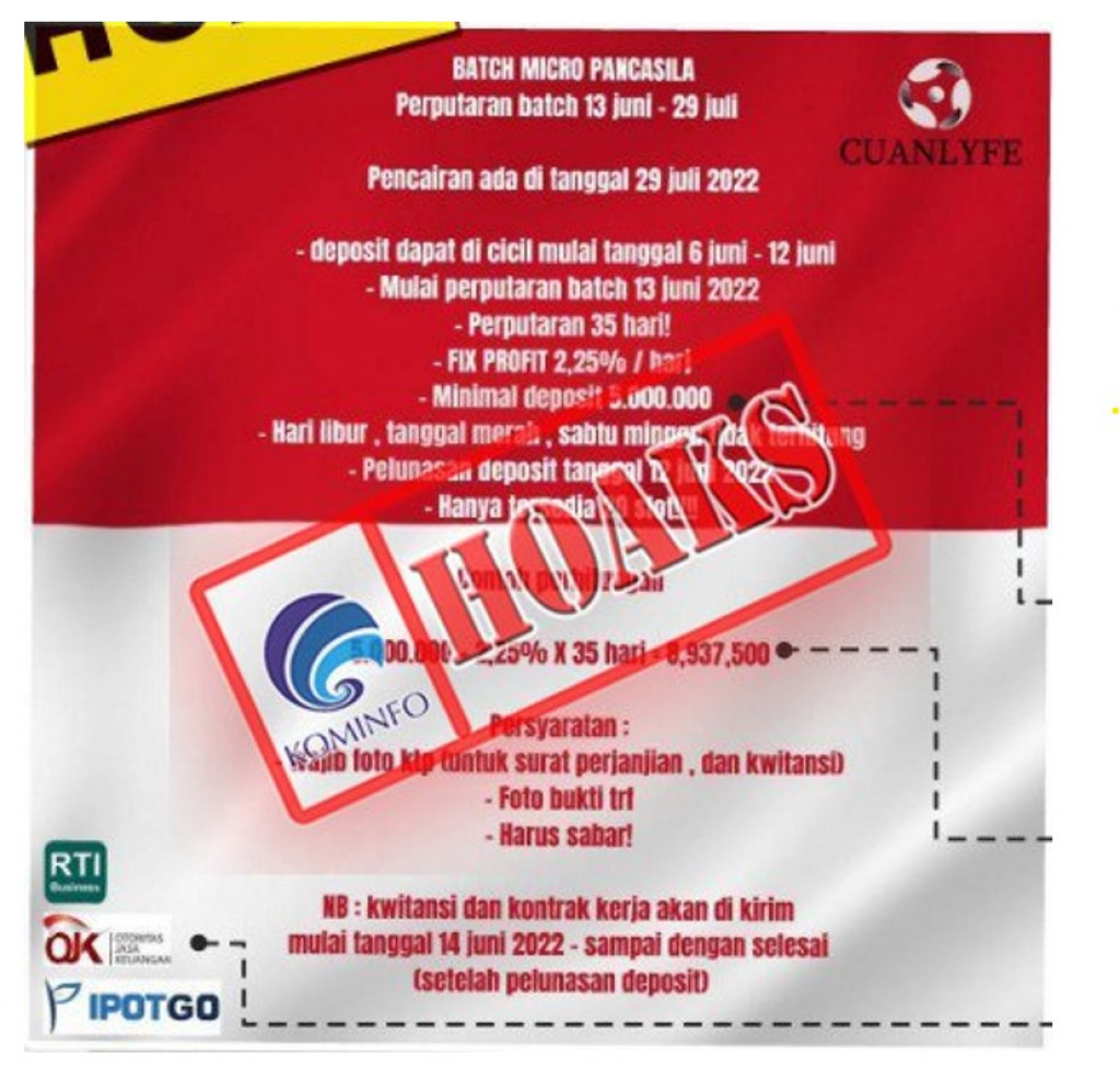 [HOAKS] Penawaran Investasi yang Mencantumkan Logo OJK