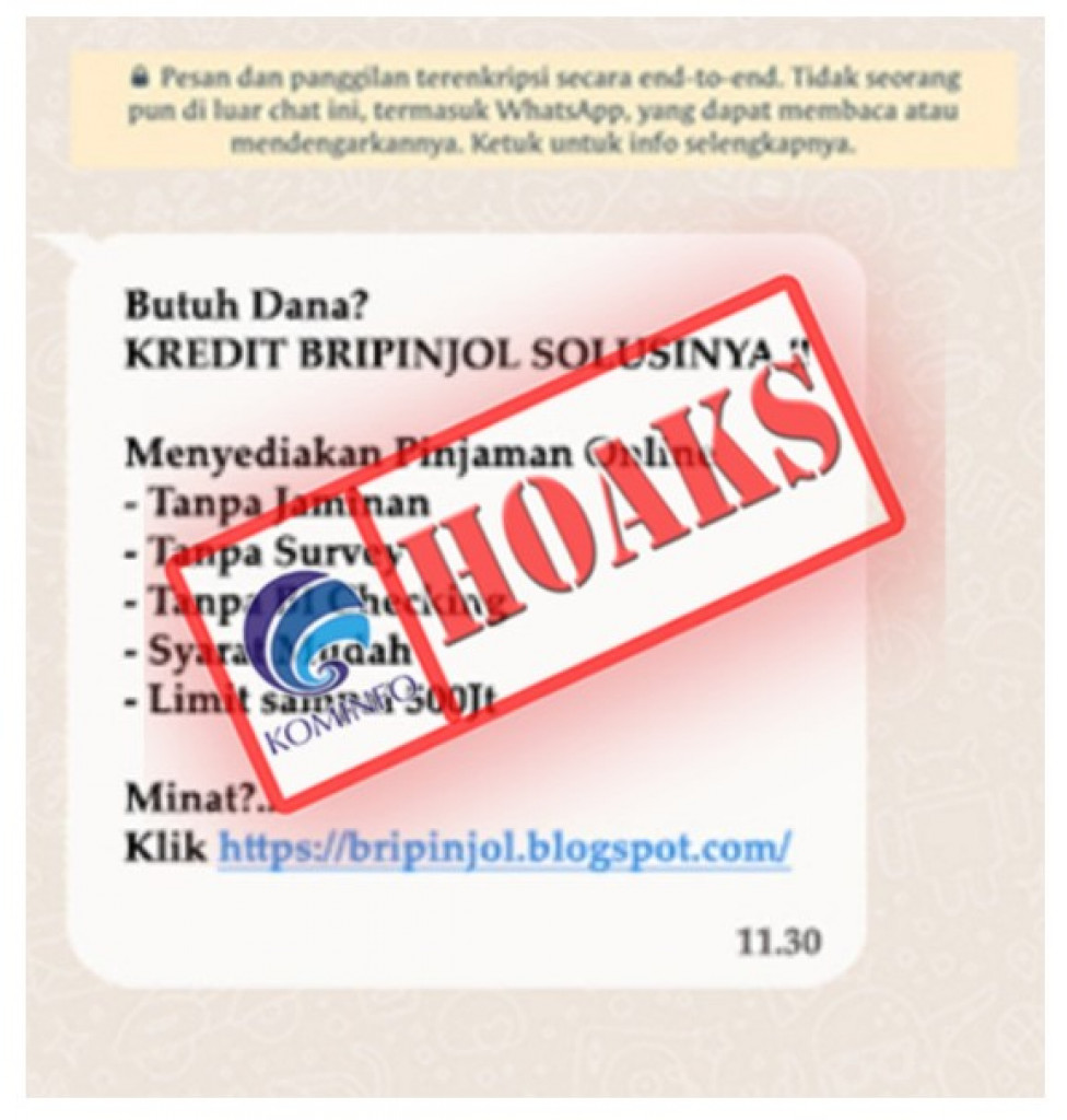[HOAKS] Pinjaman Online Tanpa Jaminan Mengatasnamakan BRI