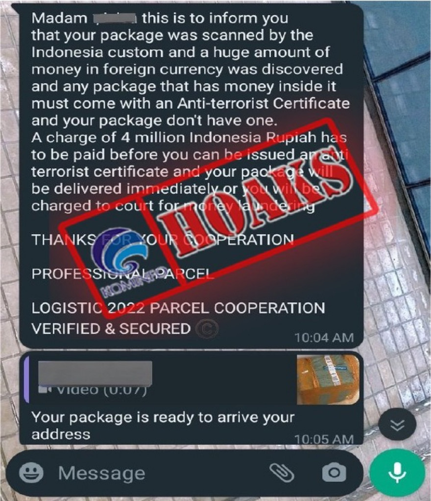 [HOAKS] Sertifikat Antiteroris Barang Impor Mengatasnamakan Bea Cukai