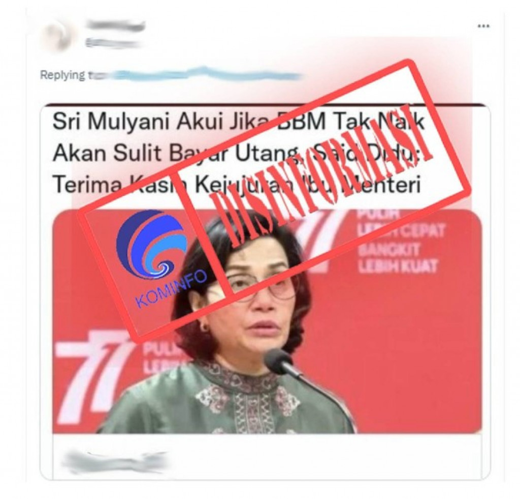[DISINFORMASI] Sri Mulyani Akui akan Sulit Bayar Utang jika Harga BBM Tidak Naik