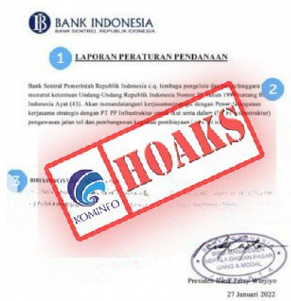 [HOAKS] Pengumpulan Dana Proyek Infrastruktur Mengatasnamakan Bank Indonesia