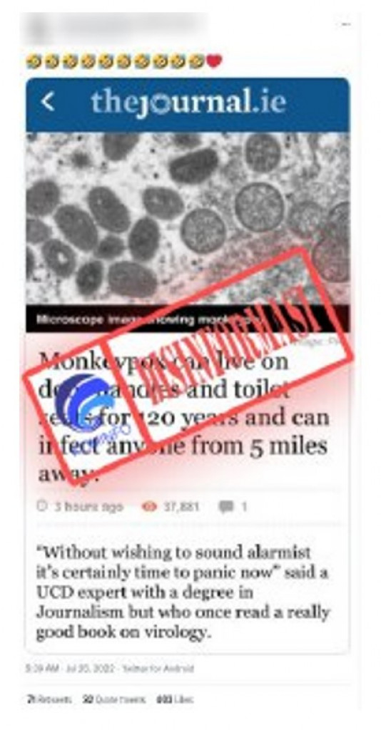 [DISINFORMASI] Artikel Cacar Monyet Dapat Hidup selama 120 Tahun dan Menular kepada Orang dalam Jarak 5 Mil