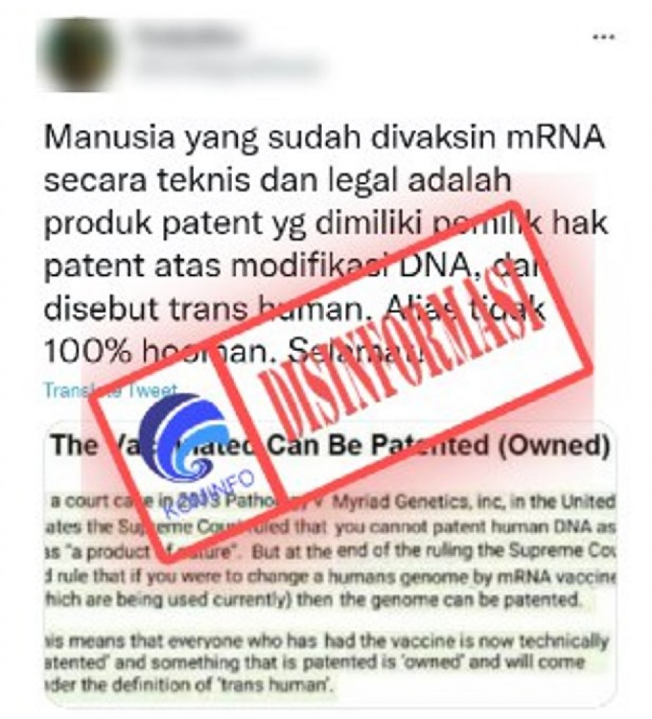 [DISINFORMASI] Vaksin Covid-19 mRNA dapat Mengubah DNA Manusia