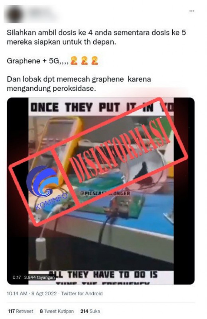 [DISINFORMASI] Video Graphene Oxide dalam Vaksin Bereaksi pada Gelombang 5G