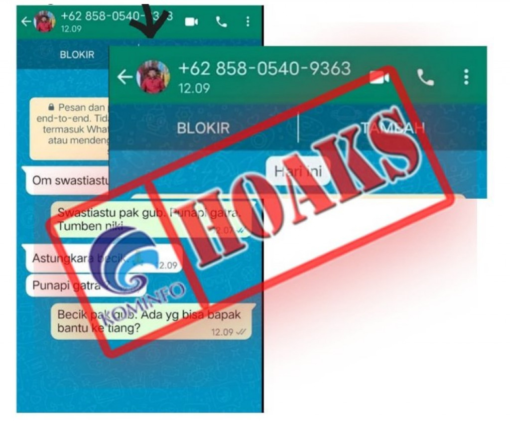[HOAKS] Akun WhatsApp Mengatasnamakan Gubernur Bali I Wayan Koster