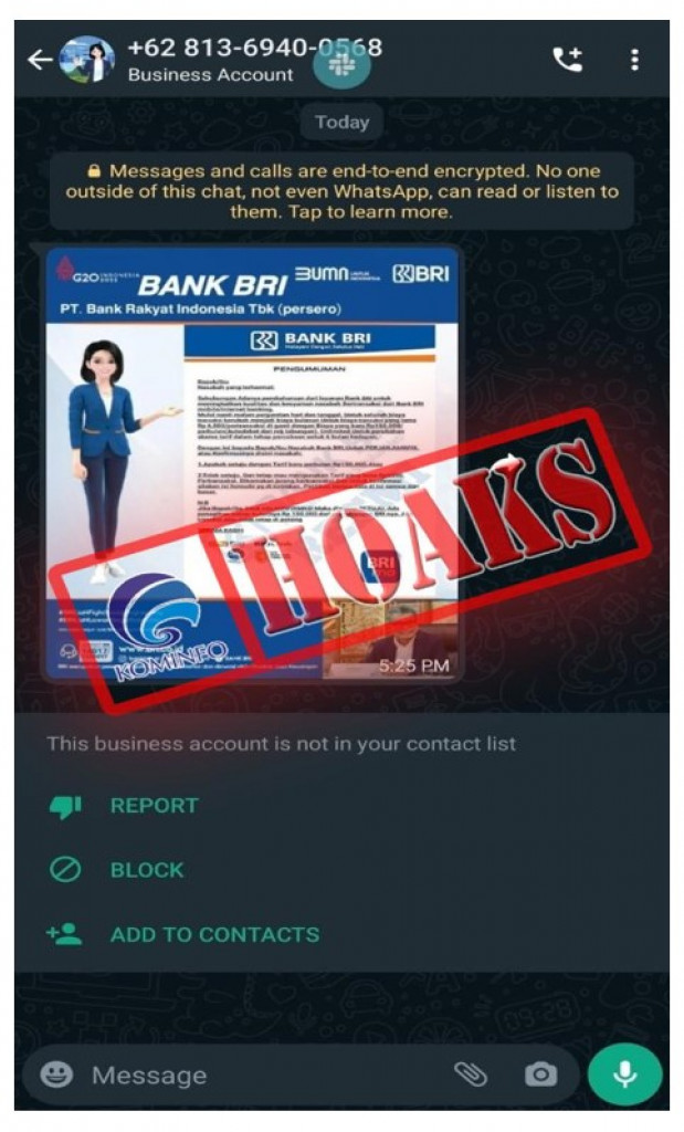 [HOAKS] Broadcast Layanan Pesan Bergambar pada WhatsApp yang Menampilkan Foto Direktur Utama BRI