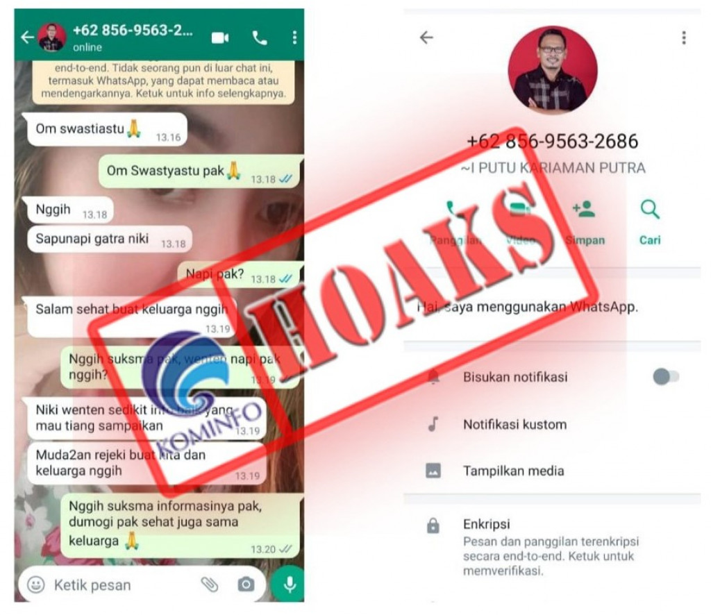 [HOAKS] Akun WhatsApp Kepala Dinas Sosial Kabupaten Buleleng