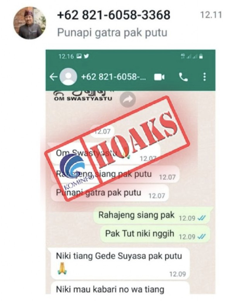 [HOAKS] Akun WhatsApp Palsu Mengatasnamakan Sekretaris Daerah Buleleng