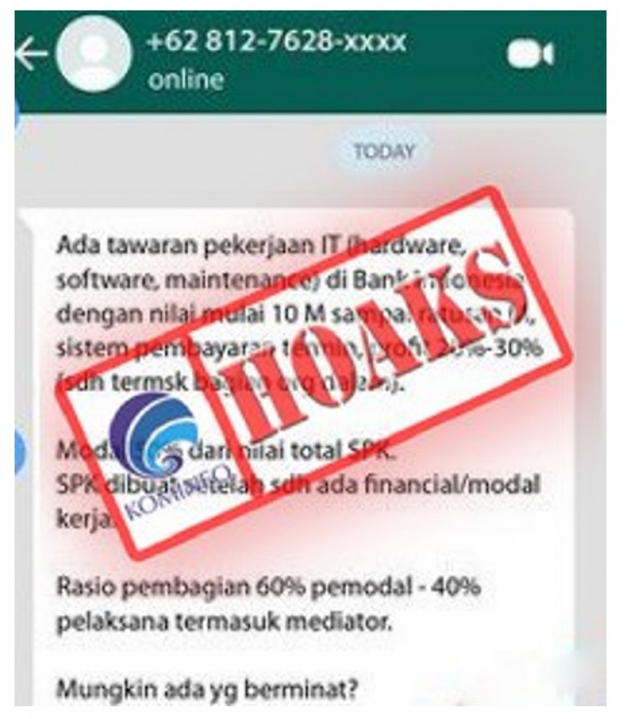 [HOAKS] Pesan Berantai Tawaran Investasi Proyek IT Mengatasnamakan Bank Indonesia