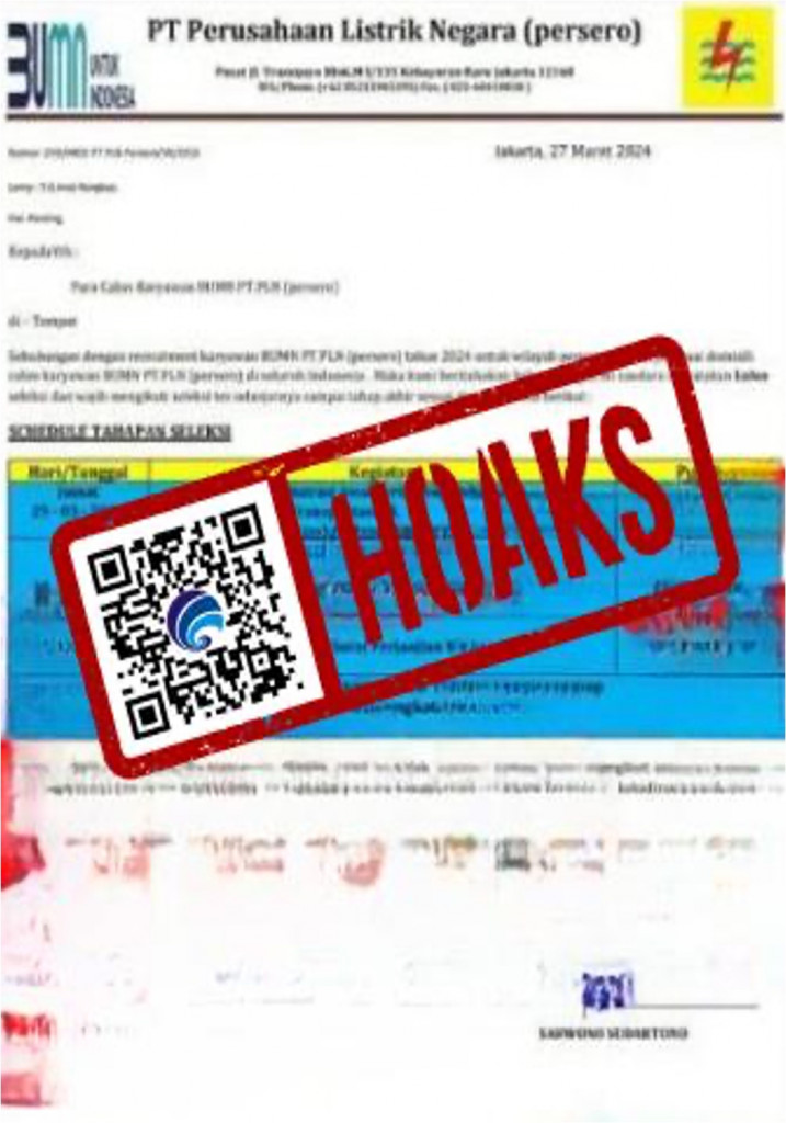 [HOAKS] Pungutan Biaya Lowongan Kerja Mengatasnamakan PLN
