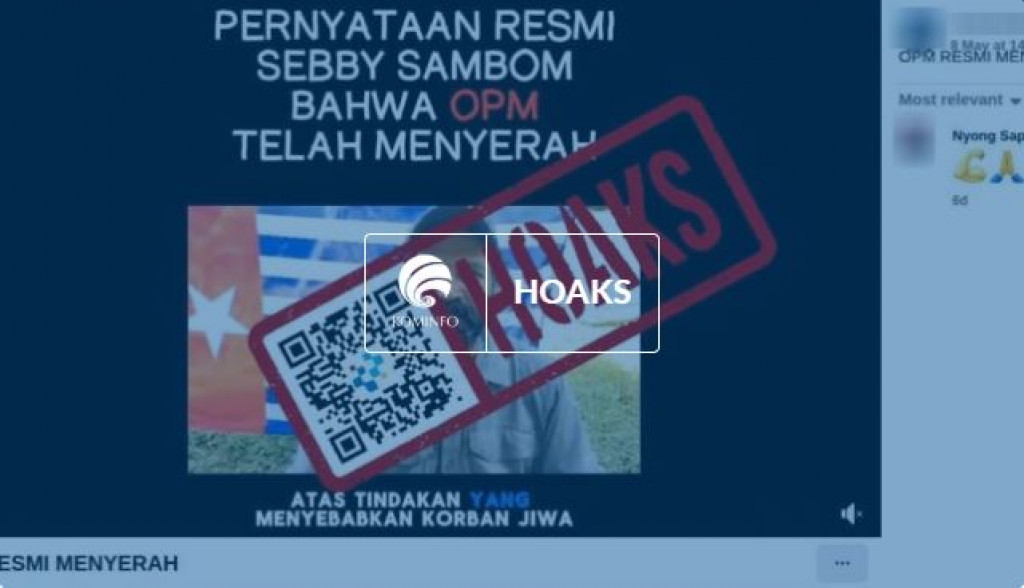 [HOAKS] Juru Bicara OPM Menyatakan Menyerah dan Hentikan Perlawanan