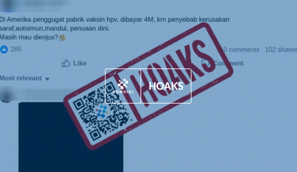[HOAKS] Produsen Vaksin HPV Bayar Kompensasi karena Menyebabkan Efek Samping