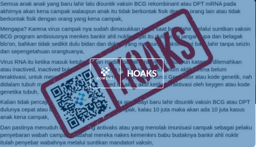 [HOAKS] Vaksin BCG atau DPT Memicu Campak pada Bayi