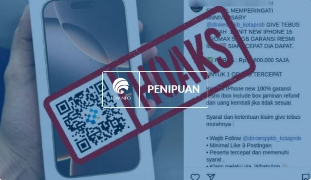 [HOAKS] Penawaran Tebus Murah iPhone 16 Pro Max dari Dinkes PPKB Kota Probolinggo
