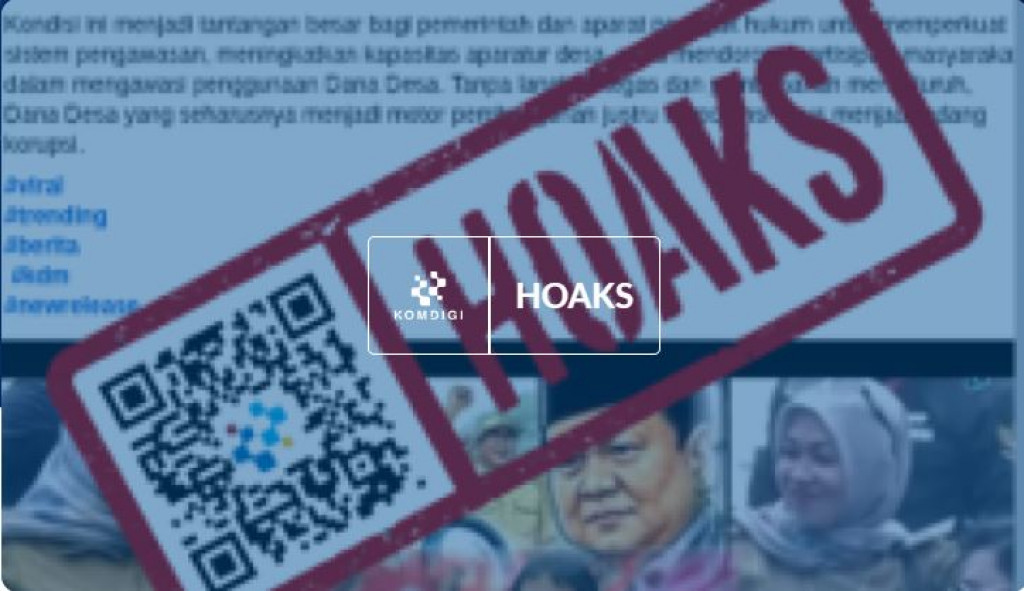 [HOAKS] Menkeu Purbaya akan Hapus Dana Desa dan Diganti Subsidi Listrik hingga Sembako