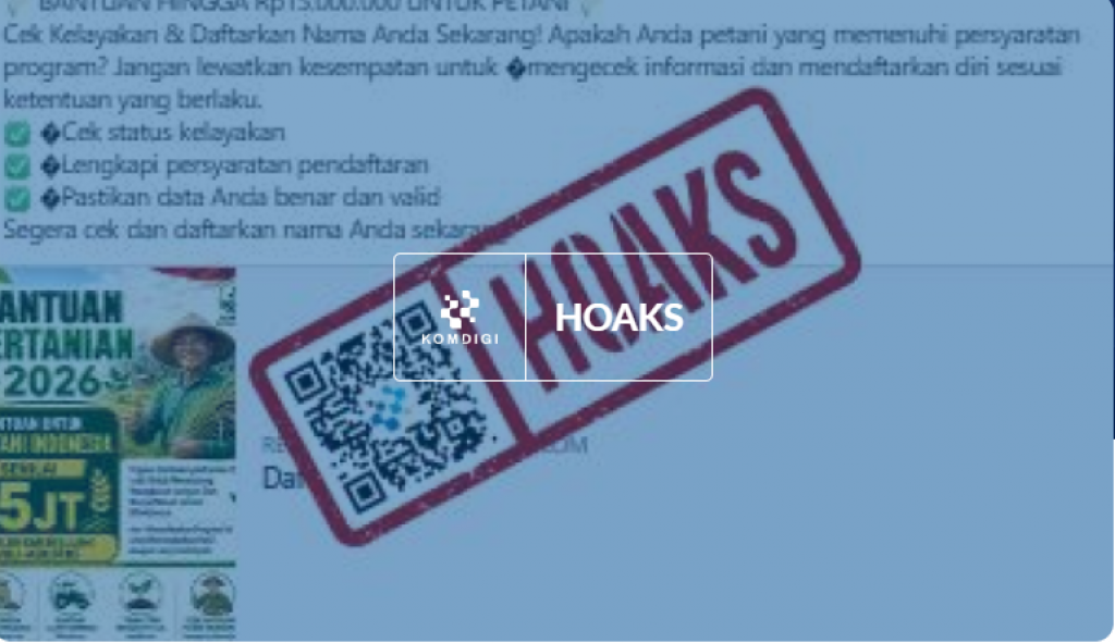 [HOAKS] Tautan Pendaftaran Bantuan Rp15 Juta untuk Petani