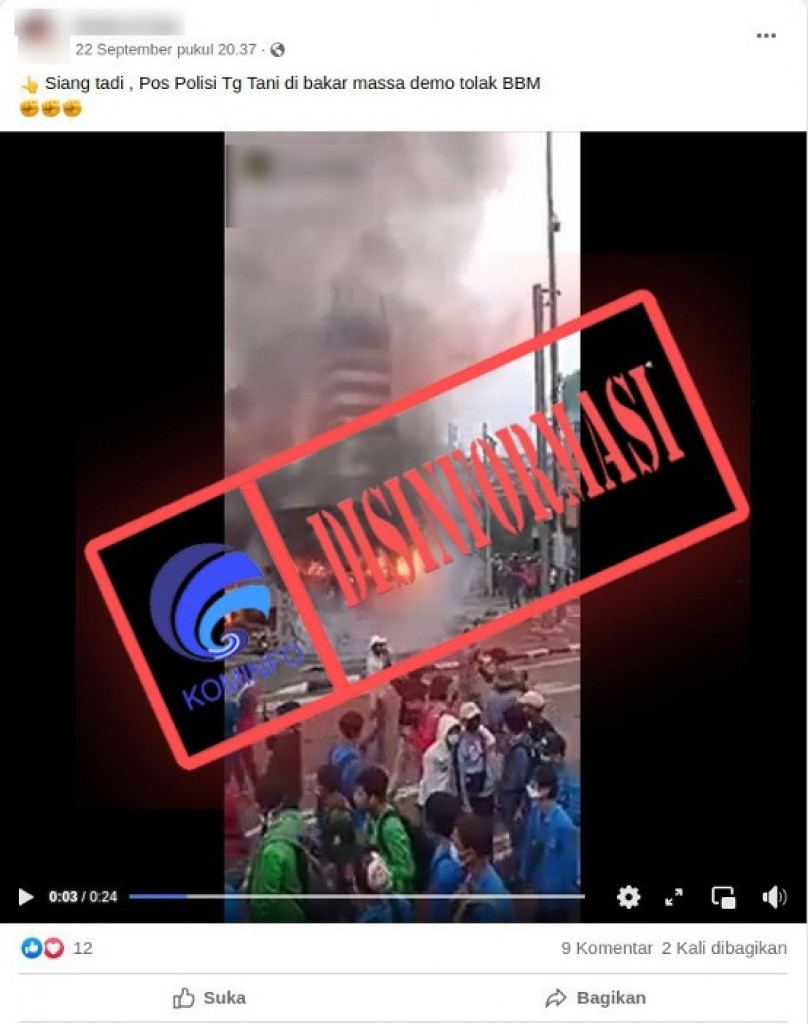 [DISINFORMASI] Video Pos Polisi Dibakar pada Aksi Demonstrasi Tolak Kenaikan Harga BBM