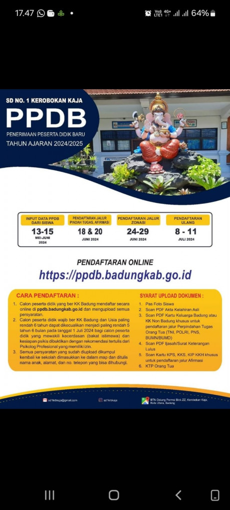 SD No. 1 Kerobokan Kaja Membuka Pendaftaran Peserta Didik Baru Tahun Ajaran 2024/2025