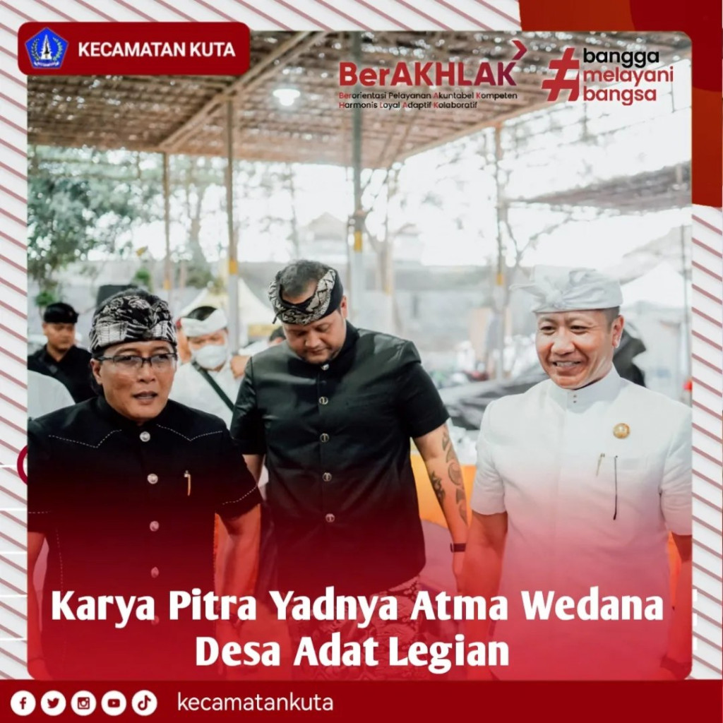 Camat Kuta Dewa Bayu mendampingi Bupati Giri Prasta Hadiri Karya Pitra Yadnya Atma Wedana Desa Adat Legian