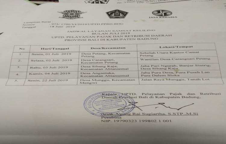 Layanan Samsat Keliling Bulan Juli 2019